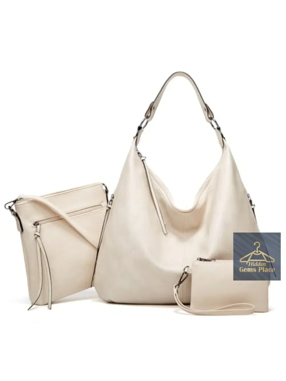 3-in-1 Hobo Crossbody Shoulder Handbag Wallet Set PU Leather